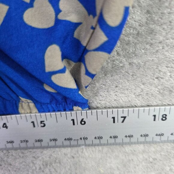 Womens Express Blue & Beige Heart Print Cropped Blouse Kimono Sleeve Polyester M - Picture 6 of 8